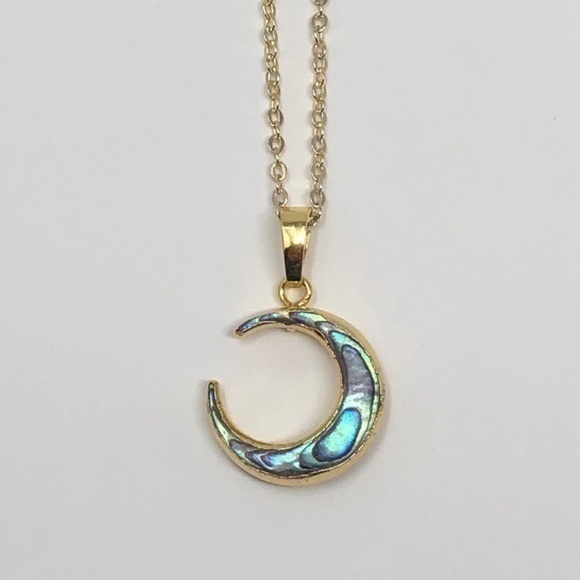 14K Gold Crescent Moon Abalone Necklace NEW - Picture 6 of 7